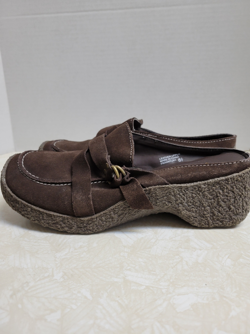 Yellow Box Brown Suede Clog Mules with Knotted Strap